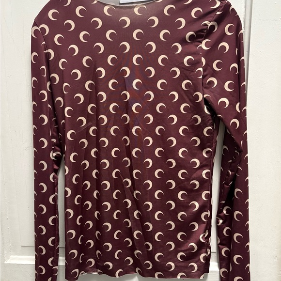 Marine Serre Tops - Marine Serre Burgundy Moon-Print Long Sleeve Top